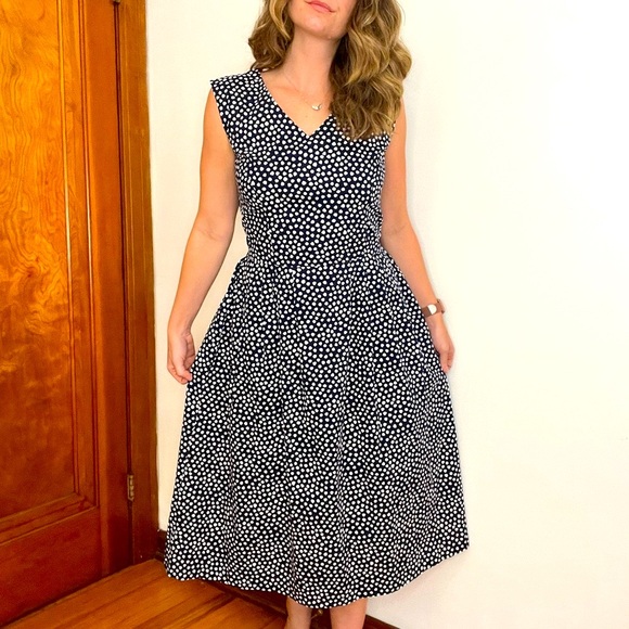 Lanz Originals Dresses & Skirts - Lanz Vintage 1970s Elegant Navy Blue and White Polka Dot Dress